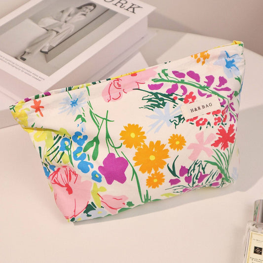 Bolsa de cosméticos sencilla con estampado floral colorido DPB1012