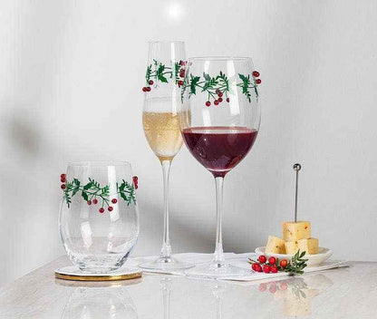 Holly & Berries Stemless Wine Glass