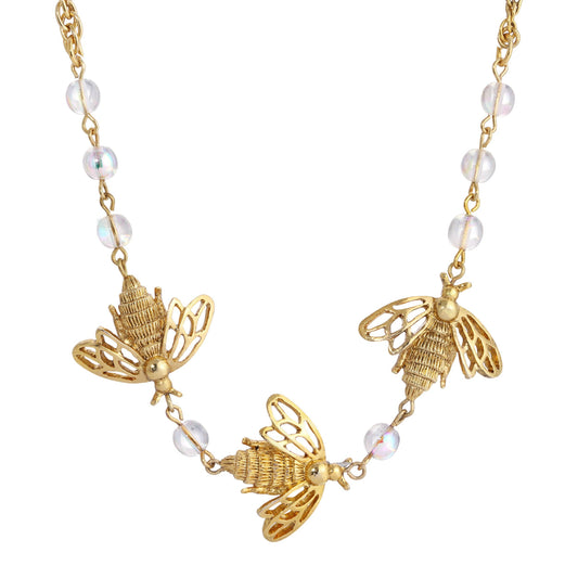 1928 Jewelry - 1928 Jewelry Triple Bee AB Crystals Drop Necklace 16" + 3"