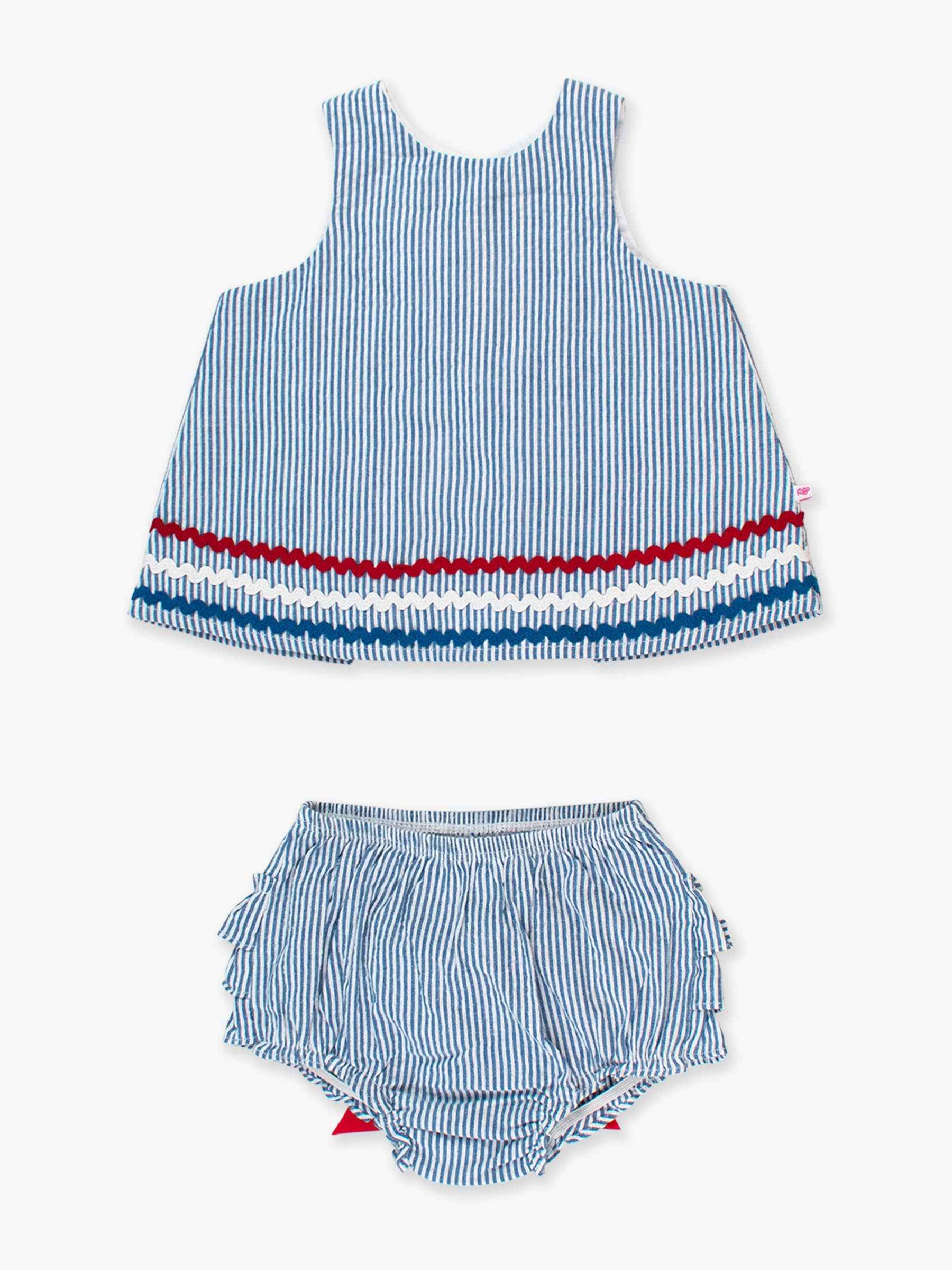 Baby Girls Americana Classic Blue Seersucker Ric Rac Swing Top & Bloomer Set: 0-3m