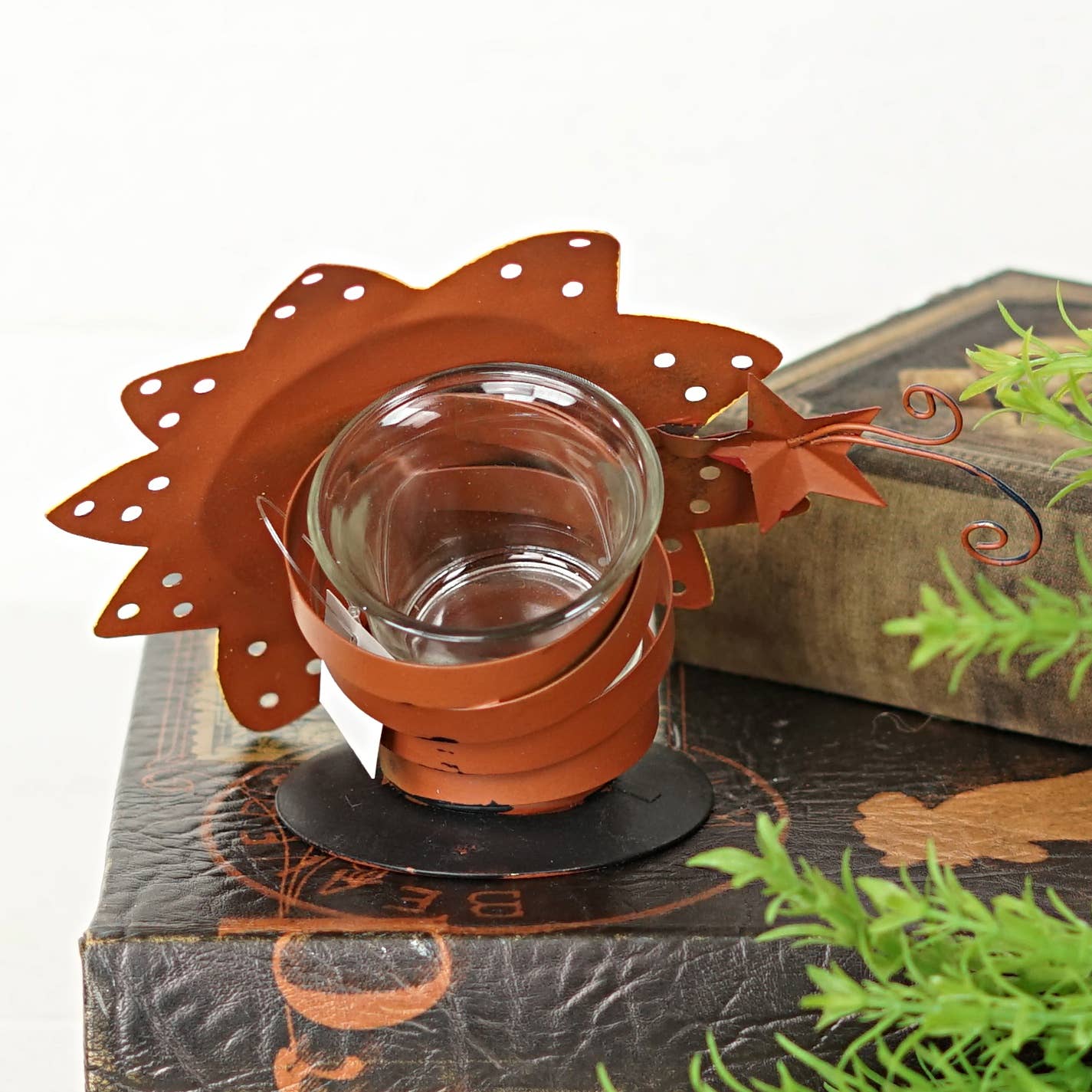 Metal Votive Holder-Yellow Daisy with Shine