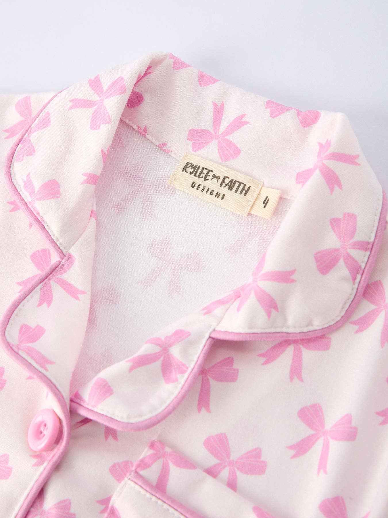 Mommy & Me Pink Bow Print Ruffle Pajama Set: S / MOM