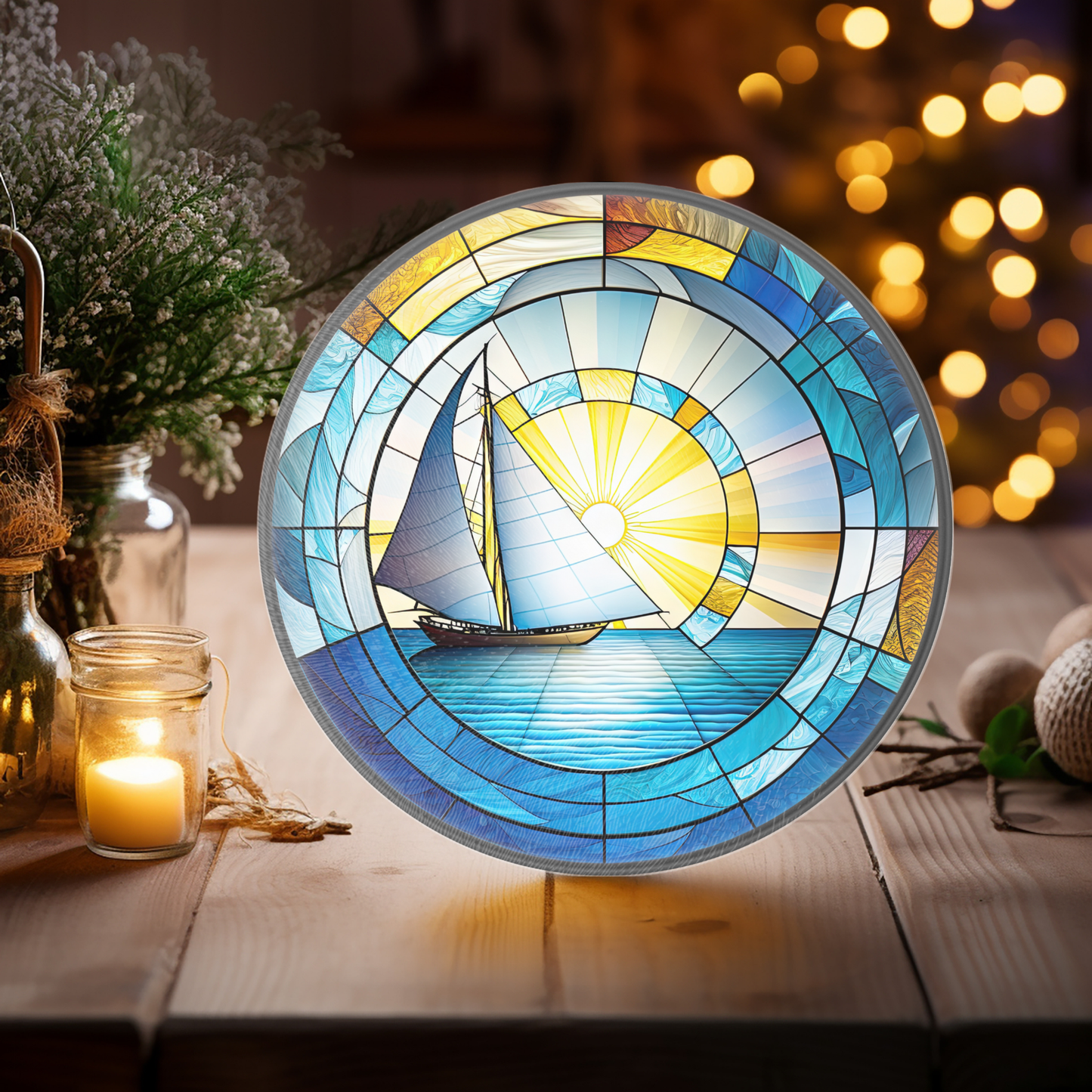 Tempered Glass Cutting Board: Sailboat Nautical Serving Tray: 12 - Inch