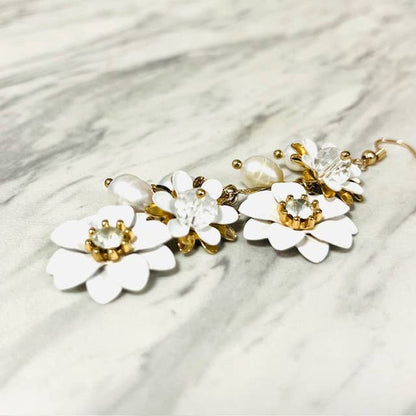 Anita K By Blushing Pink - White Flower & Freshwater Pearl Cluster Dangle Earring