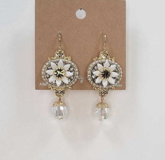 Handmade Daisy Accent With Moonstone Dangle Earrings