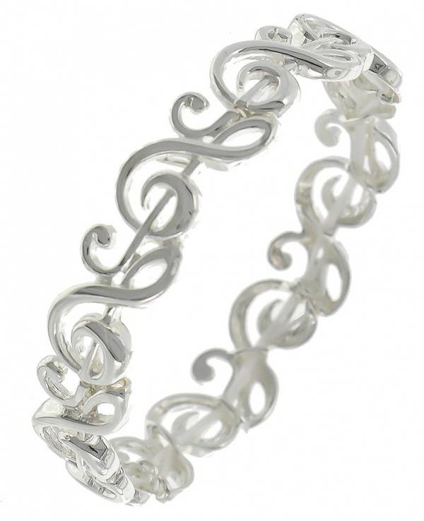 All Silver G clef Treble Clef Music Stretch Bracelet