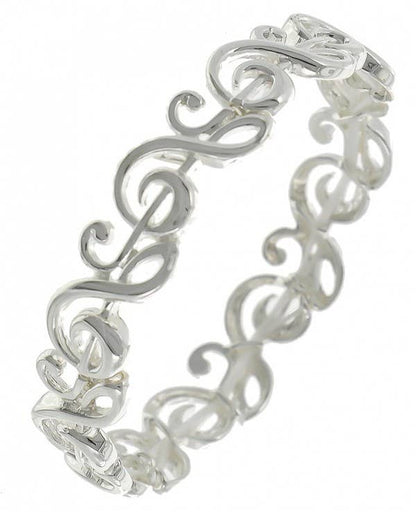 All Silver G clef Treble Clef Music Stretch Bracelet
