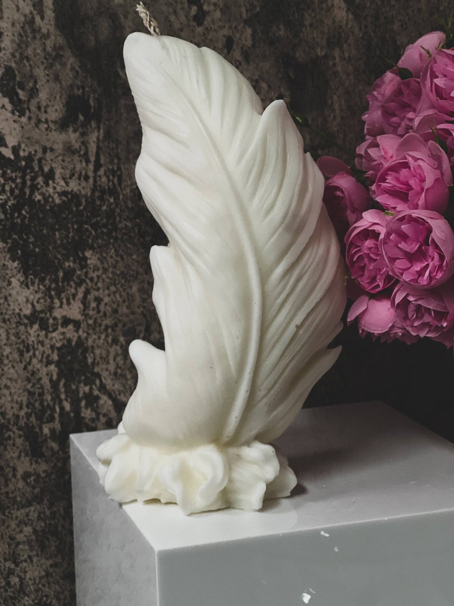 Huge Feather Candle 9.5x5in - Flowers