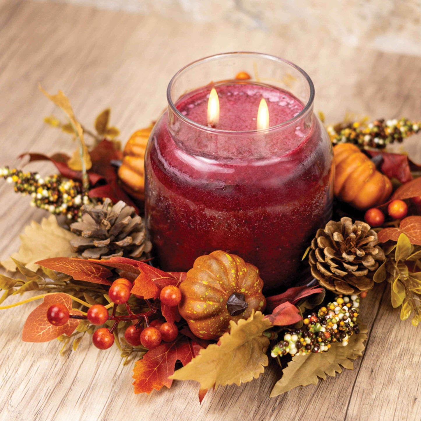 Autumn Leaves & Berries Candle Ring – Fall Home Decor