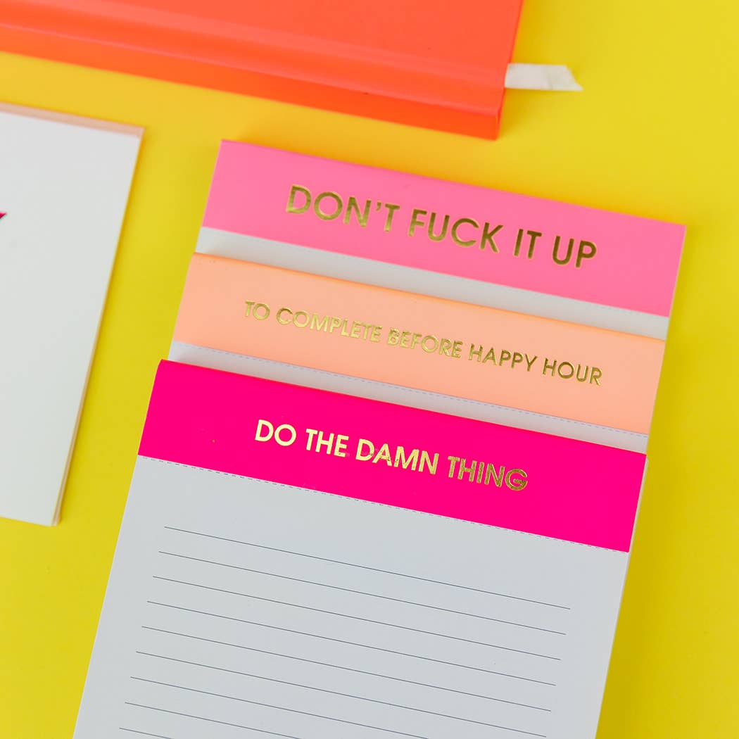 Chez Gagné - To Complete Before Happy Hour - Lined Notepad  - Sunset Pink - 65 perforated pages - 5x8