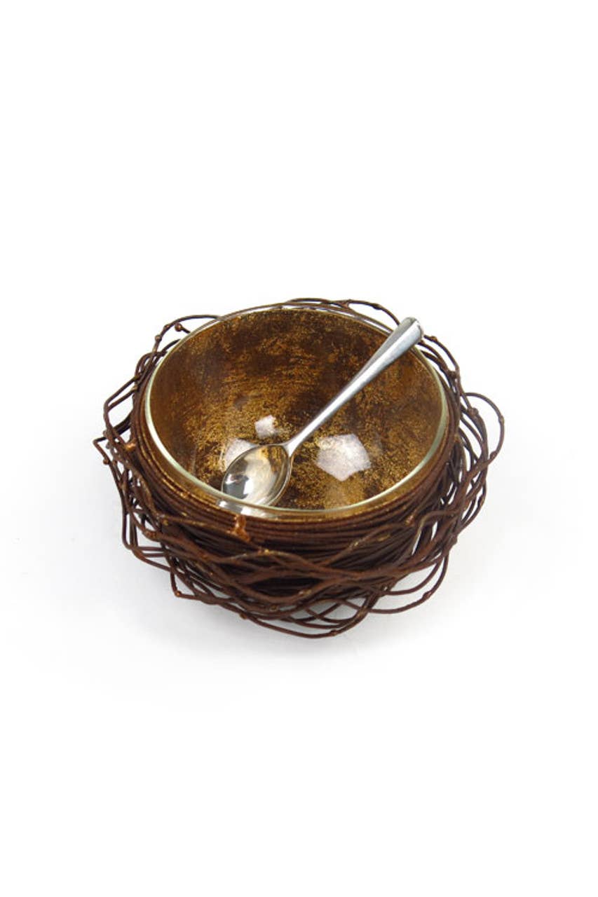 Gold Leafed Metal Birds Nest- 3 pc_
