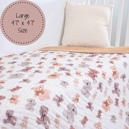 LollyBanks - Bear Hugs Baby Toddler 100% Cotton Muslin Blanket  47"x47"