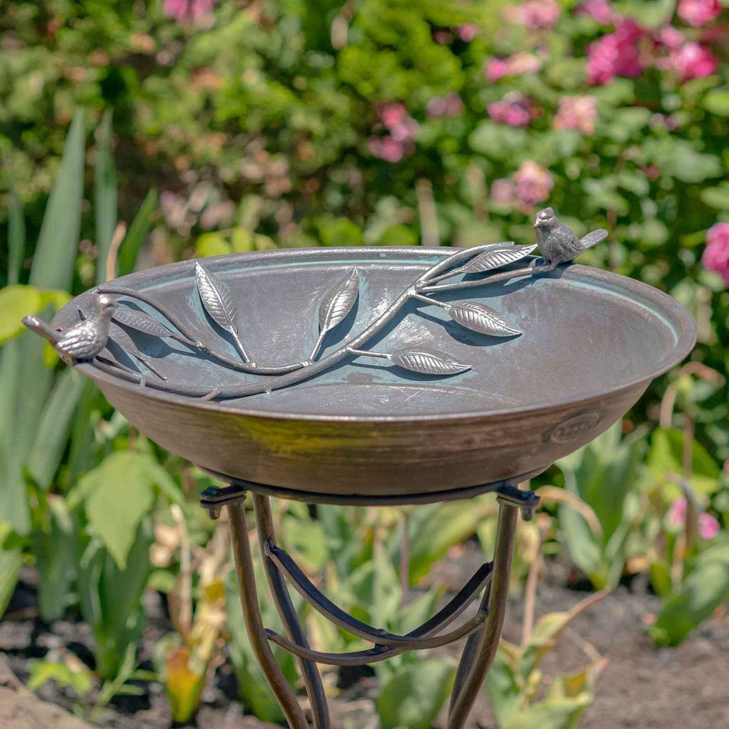 "Two Birds" Iron Birdbath - 3 Color Options: Bronze