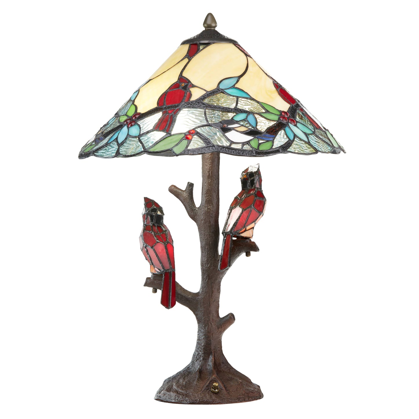 23.75"H Triple-Lit Stained Glass Cardinal Table Lamp