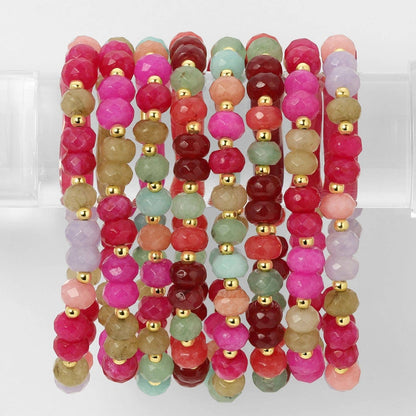 Iris espléndido - Juego de 8 pulseras de piedras grandes con detalles de cuentas doradas