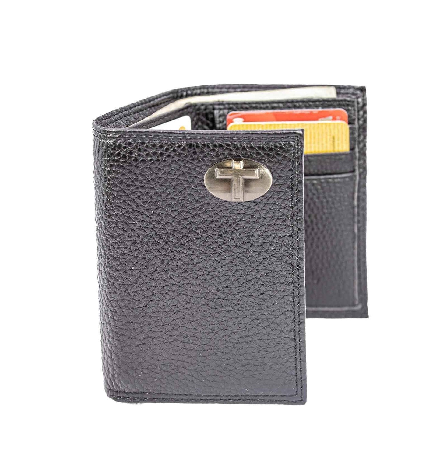 Christian Cross Leather Trifold Wallet: Crazyhorse Brown