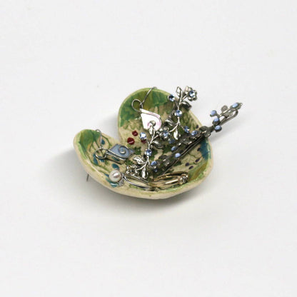 Pottery Dish Bowl - Heart Small Pressed Flowers