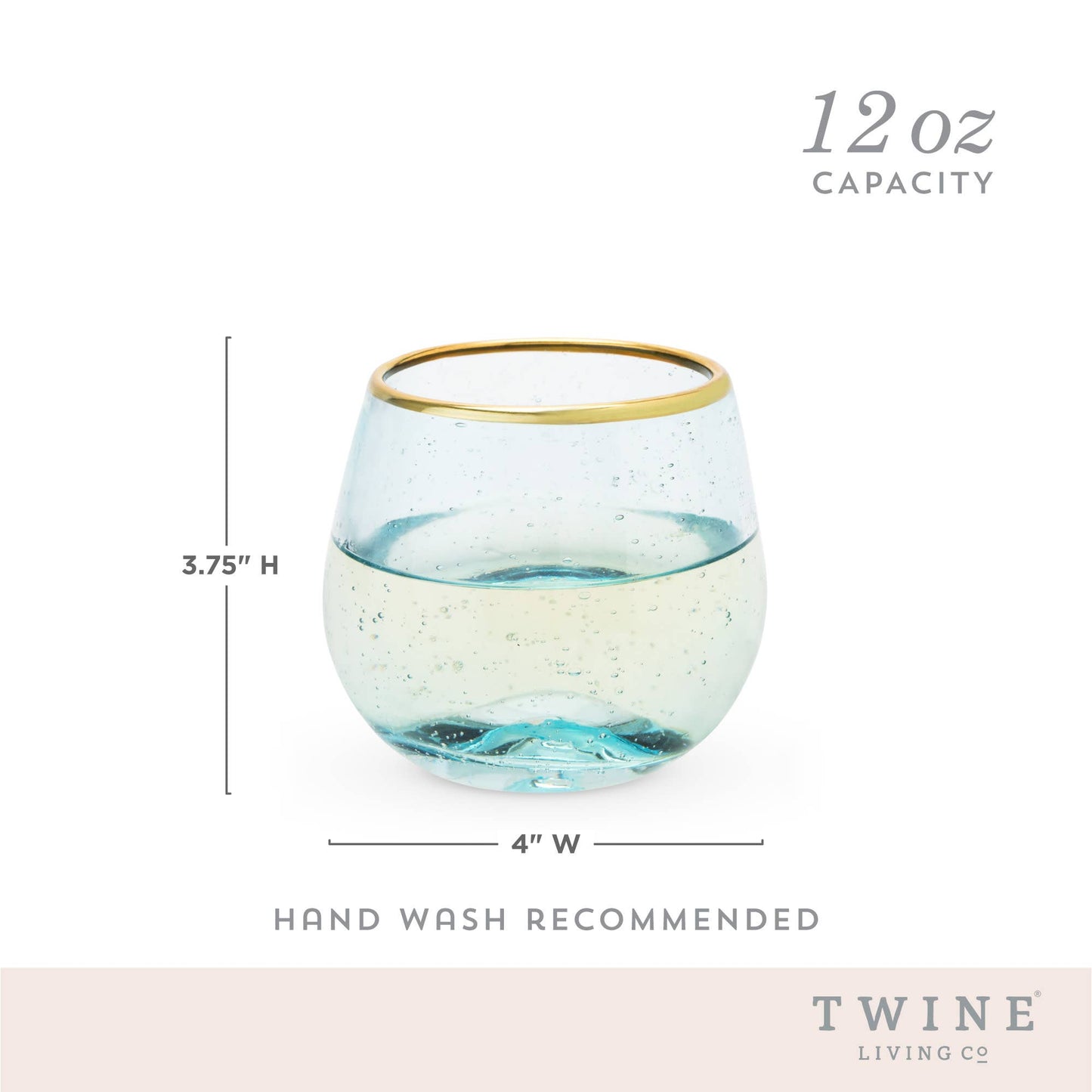 Aqua Bubble Stemless Glasses with Gold Plated Rims Set of 2