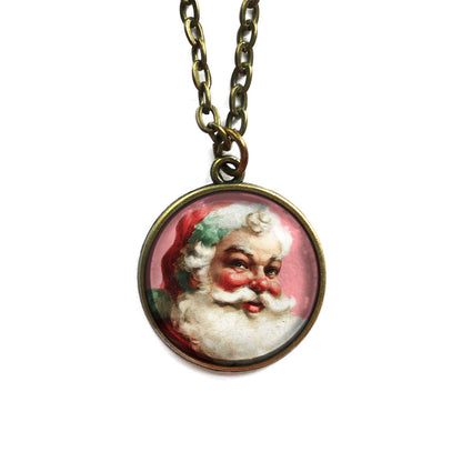 Pink Christmas Santa Claus Pendant Necklace with Chain