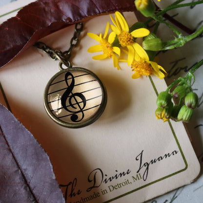 Treble Clef Simple Reversible Musician's Pendant Necklace