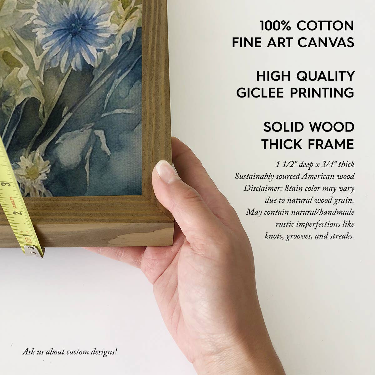 Flores rojas, blancas y azules - Arte floral en lienzo - Arte con marco de madera