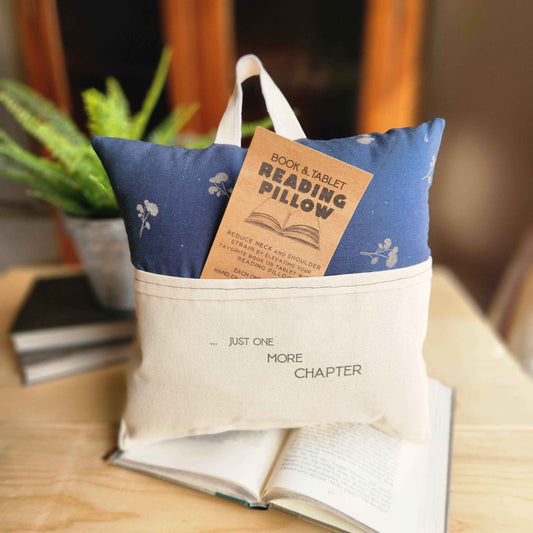 Just One More Chapter, Reading Pillow, navy floral