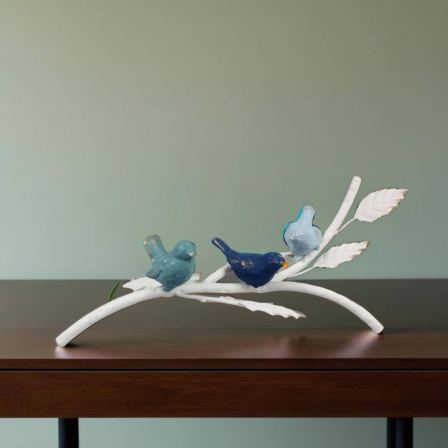Metal Tabletop Birds on White Branch Decor