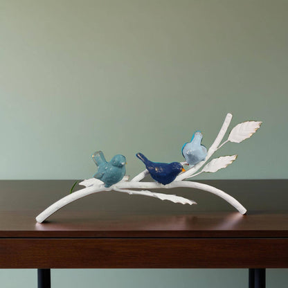 Metal Tabletop Birds on White Branch Decor
