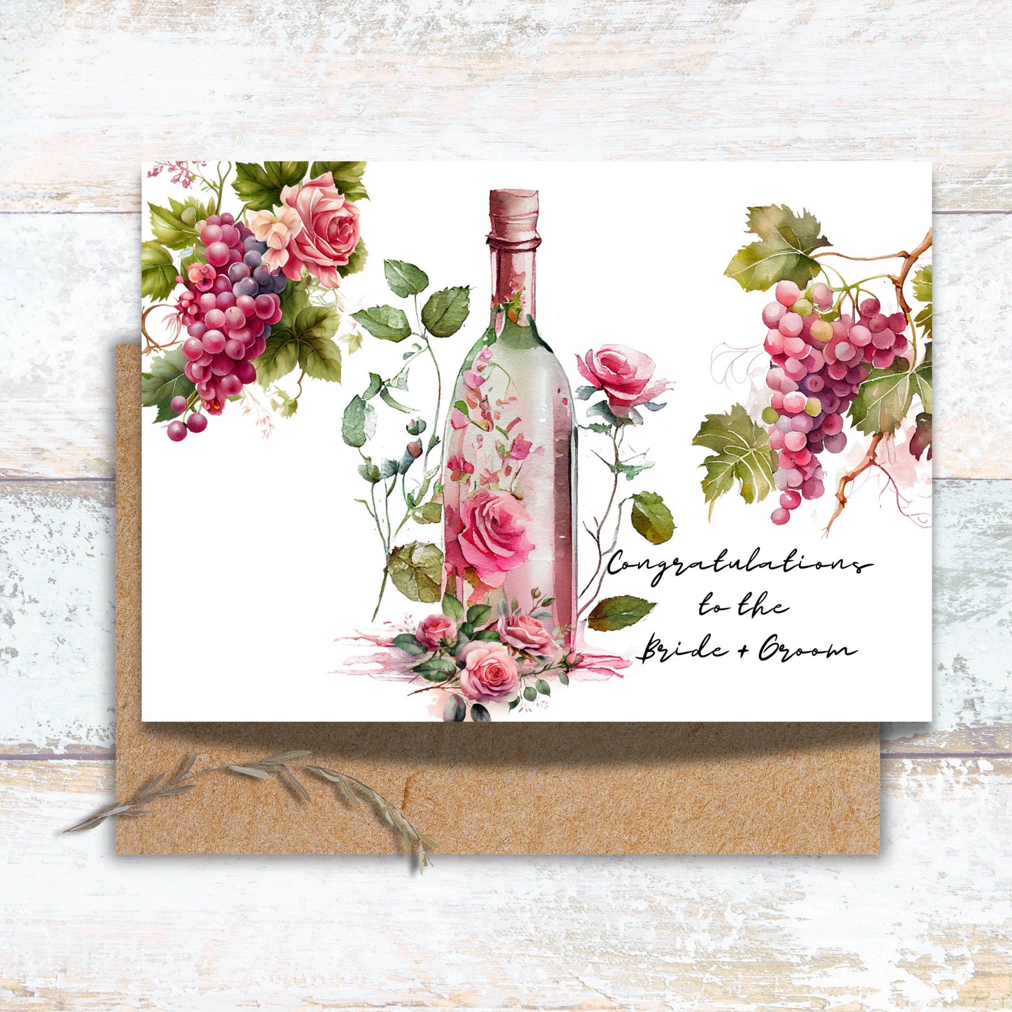 Congratulations to the Bride and Groom Floral Wine Bottle