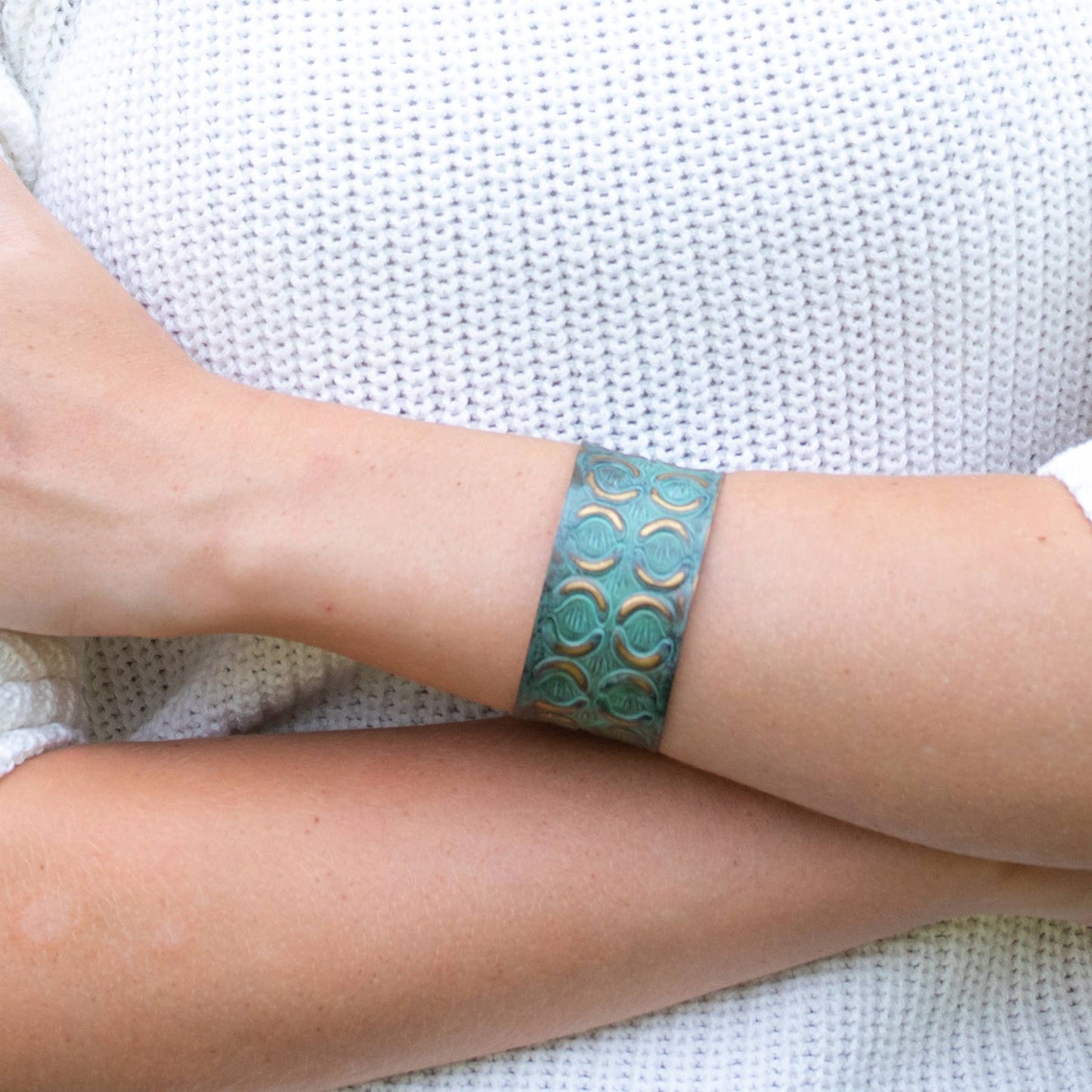 Brass Patina Bracelet - Turquoise with Brass Crescents