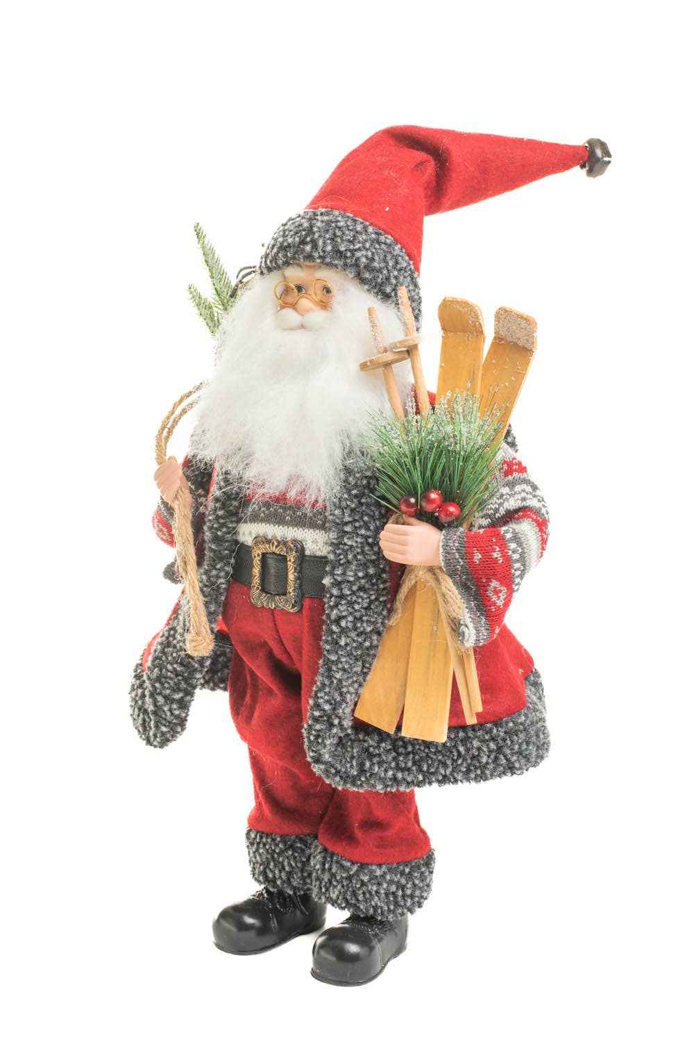 Red/Gray Nordic Santa Figurine with Gift Sack