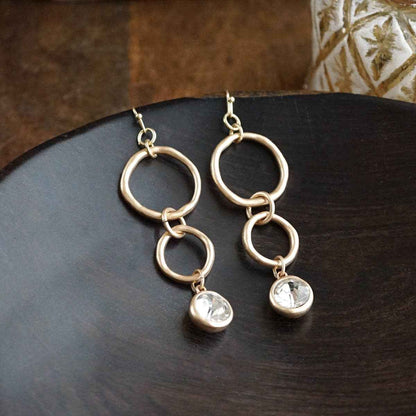 Moonlit Circles – Crystal Drop Link Earrings: Two Tone