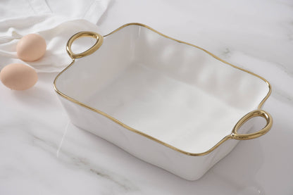 Rectangular Baking Dish Gold Trim