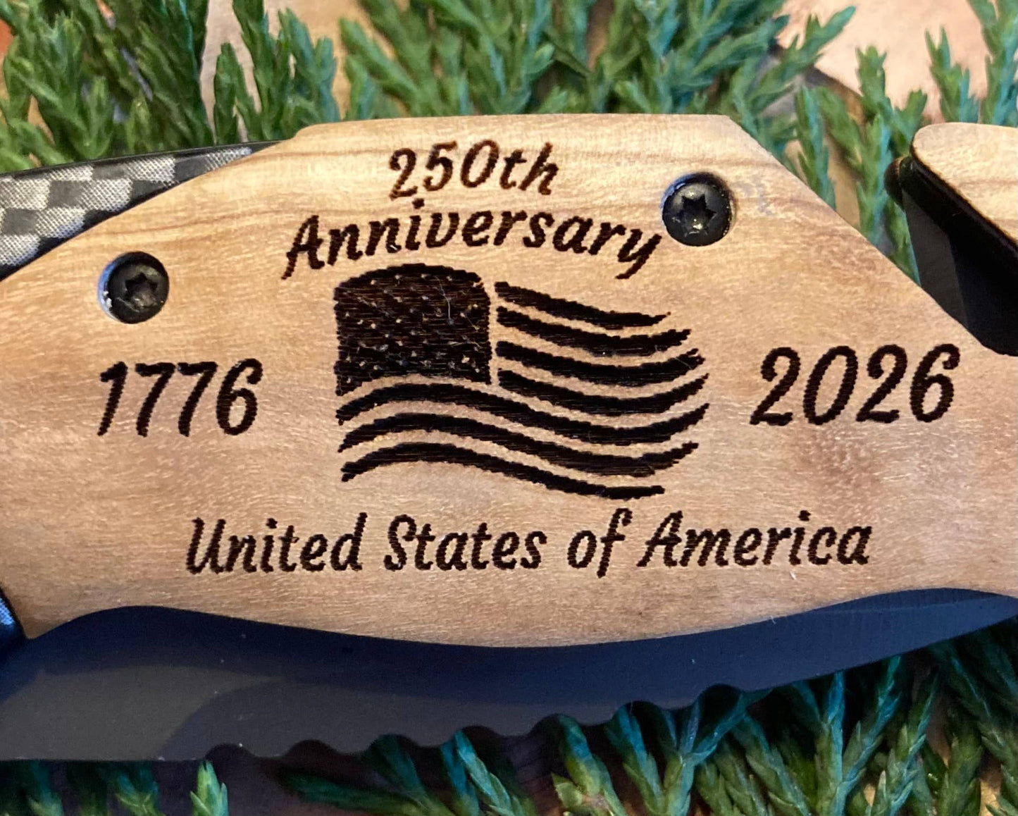 Quail Tail Laser Art - 250th Anniversary Knife 