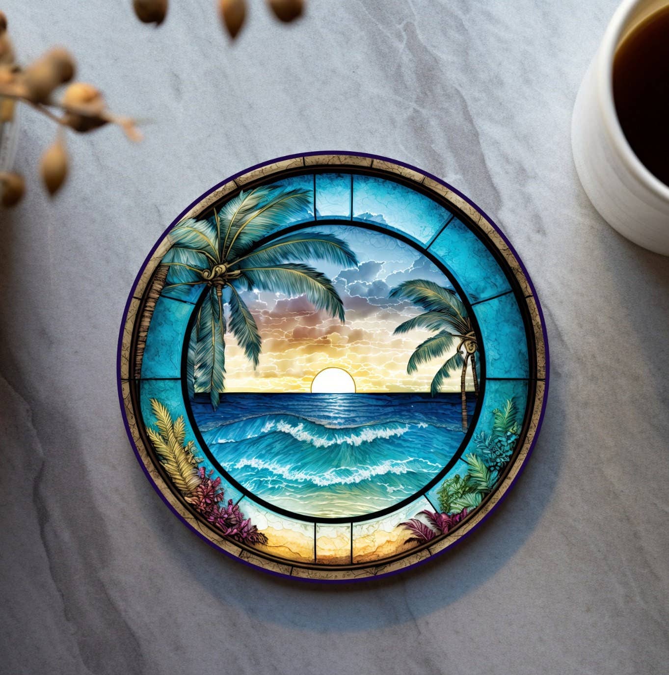 Tropical Beach Ceramic Coaster SET OF 4