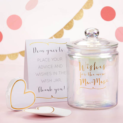 Irredescent Wedding Wish Jar with Heart-Shaped Cards