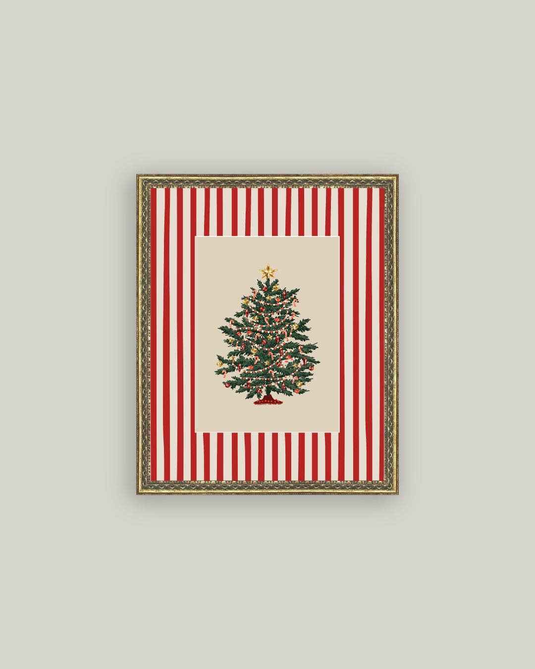 Peppermint Stripe Tree Framed Antique Art