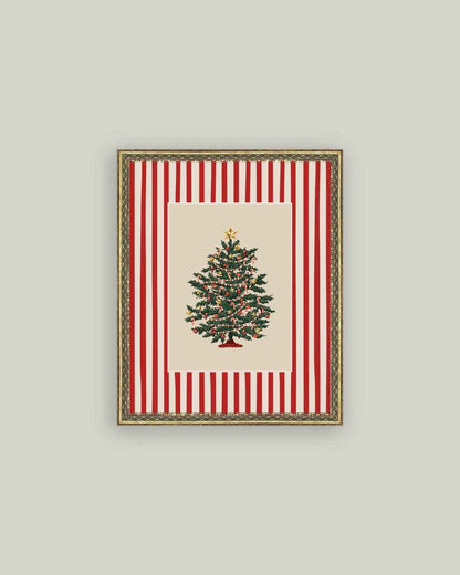 Peppermint Stripe Tree Framed Antique Art