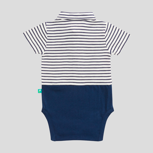 Navy Suspender Bodysuit with Bow Tie