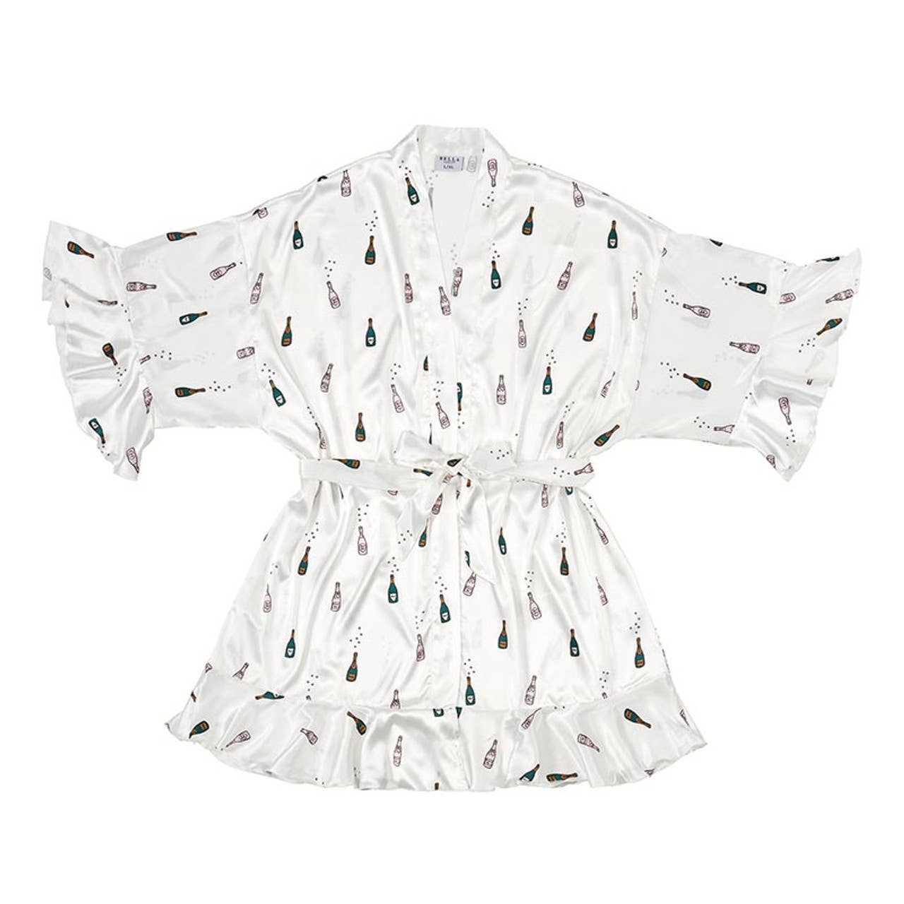 Bella Sleep + Spa - Ruffled Satin Robe - Champagne Bottles