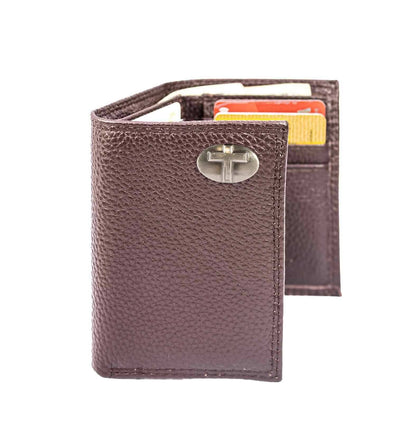 Christian Cross Leather Trifold Wallet: Crazyhorse Brown