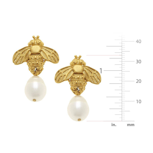 Susan Shaw - Gold Bee and Genuine Freshwater Pearl Earrings