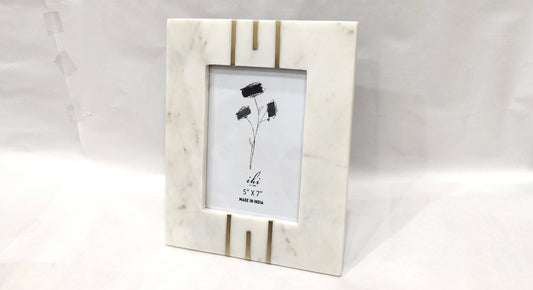 White Marble Photo Frame W/brass