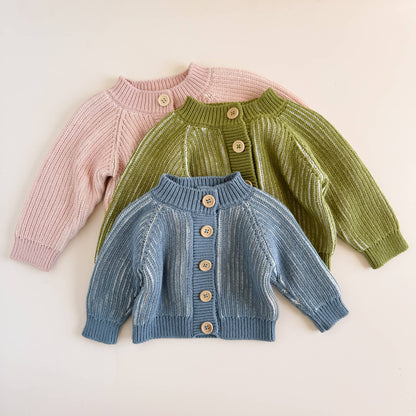 Cotton Brioche Cardigan, Dusty Blue | Baby Kid Stripe Spring
