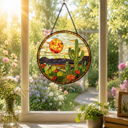 Cactus Art ,Desert Suncatcher, Western Window Decor