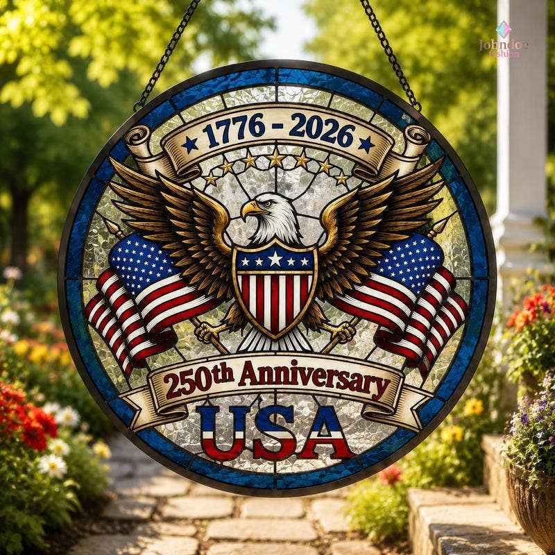 Patriotic Eagle Glass Suncatcher, 250 Years Of Freedom