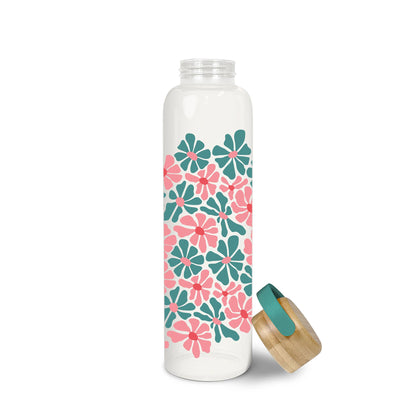 Daisy Maze Glass Water Bottle with Bamboo Lid