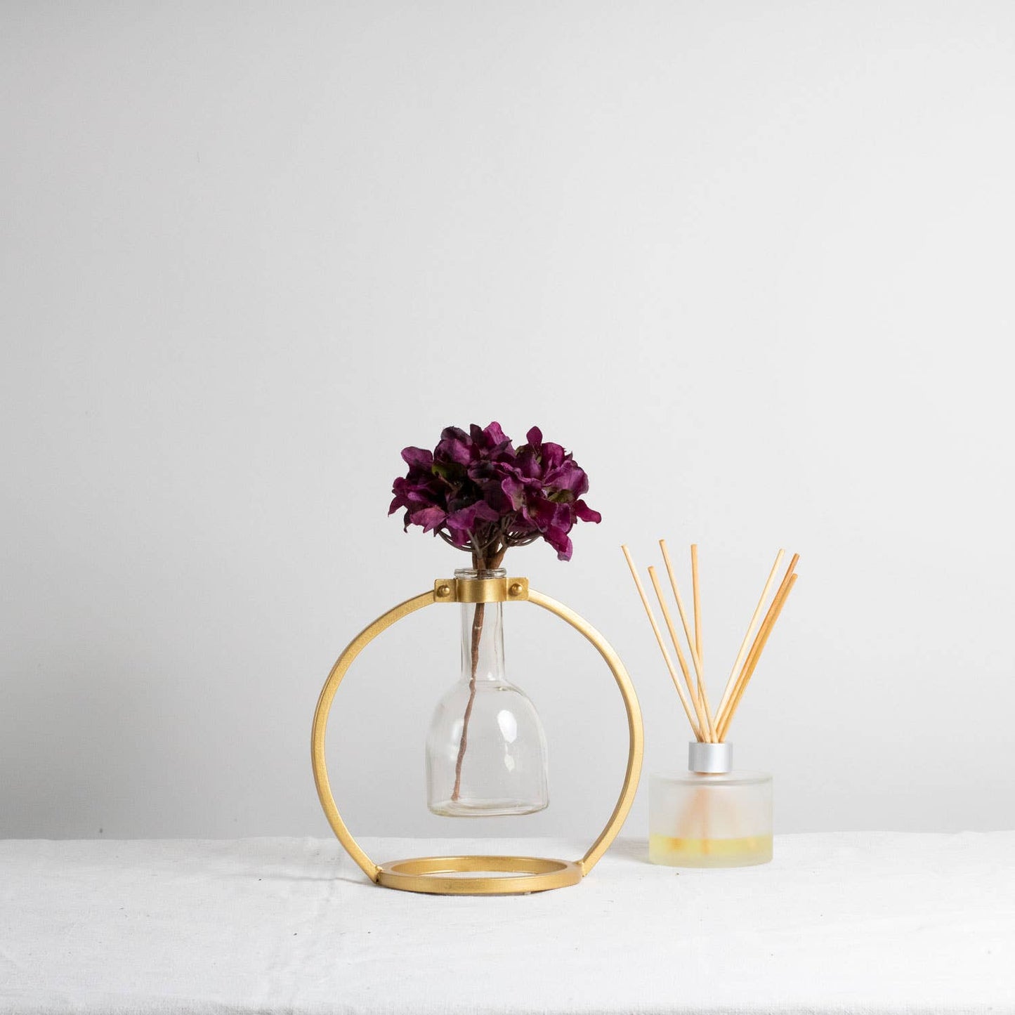 Floating Glass Bud Vase Brass Finish Metal
