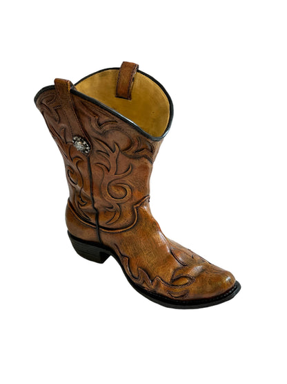 COWBOY BOOT VASE BROWN- WESTERN HOME DECOR