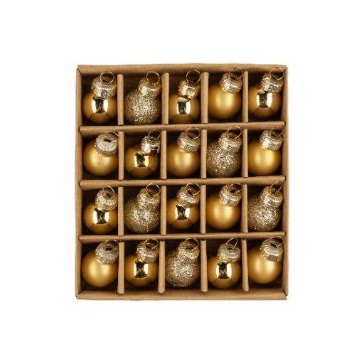 Set of 20 mini glass balls matte/shiny gold 1 in